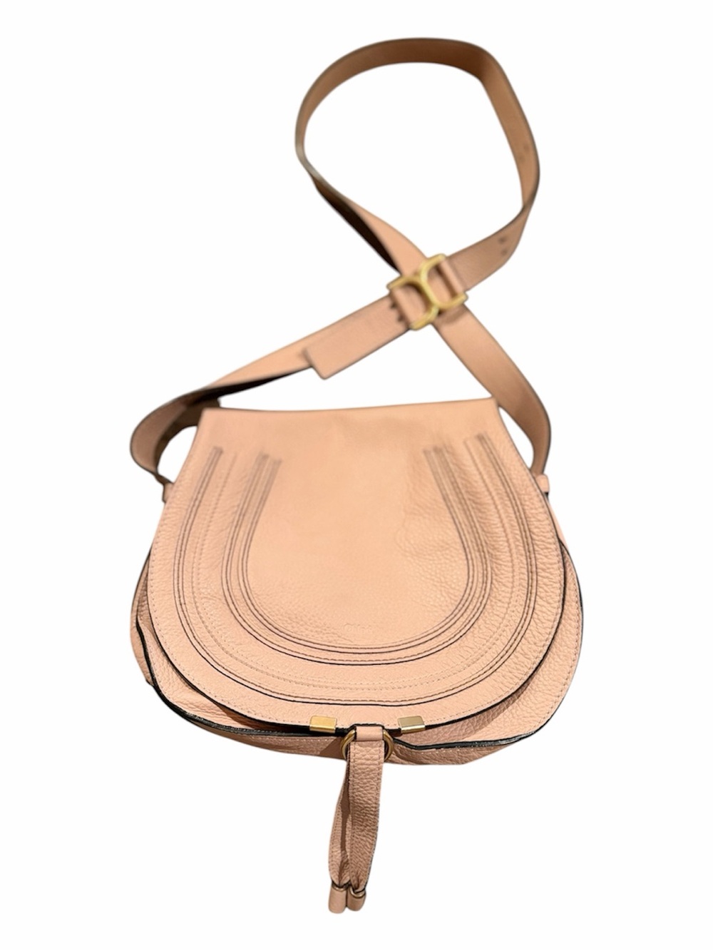Chloe Medium Marcie Soft Pink Leather Crossbody Saddle Bag